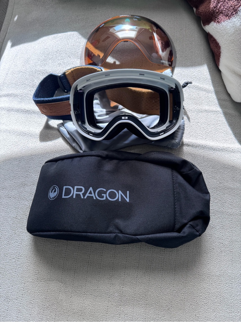 Ski & Snow Goggles with Interchangeable Brown Lens - White Frame